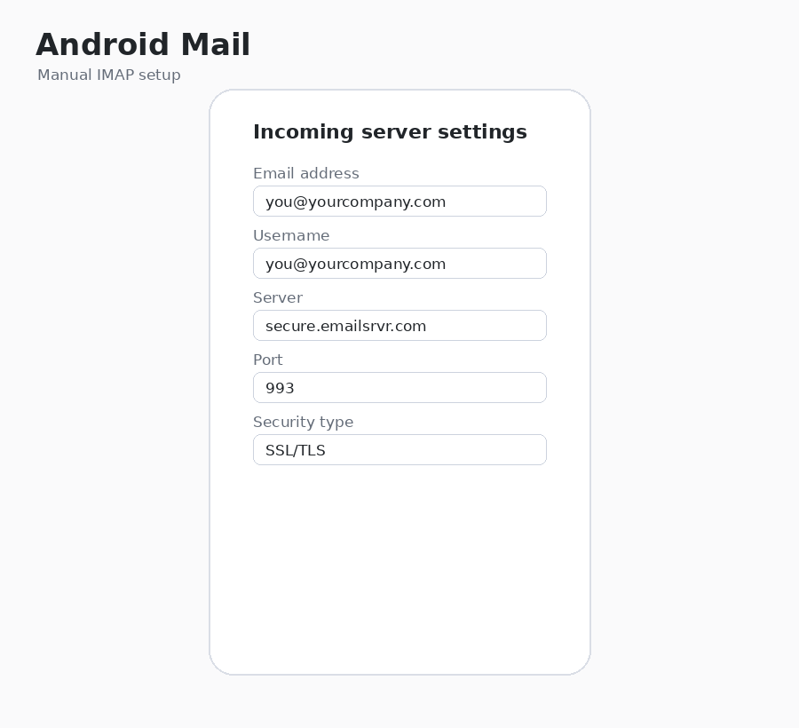 Android manual IMAP setup