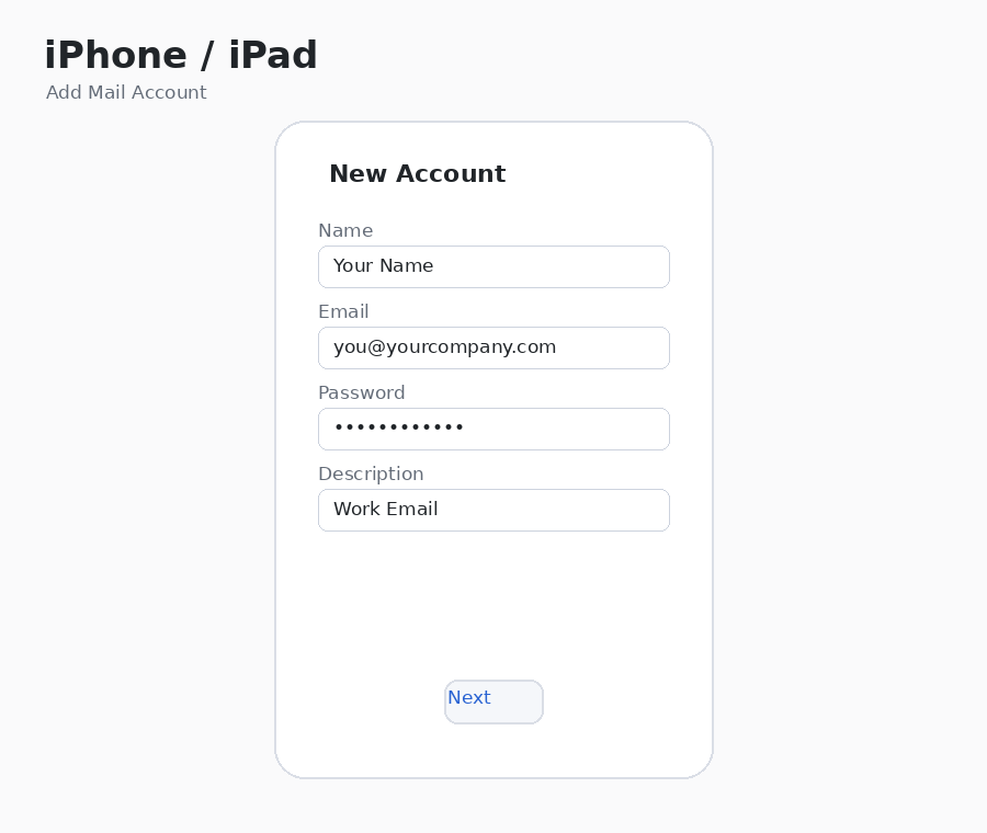 iPhone Add Mail Account screen