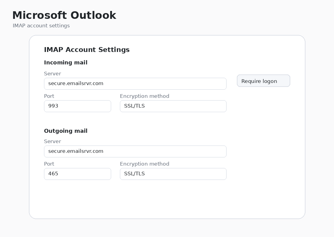 Outlook IMAP account settings