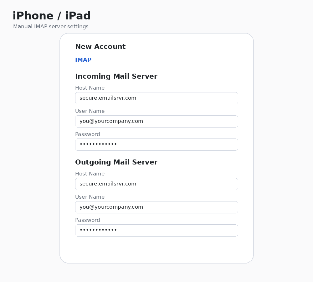 iPhone manual IMAP server settings